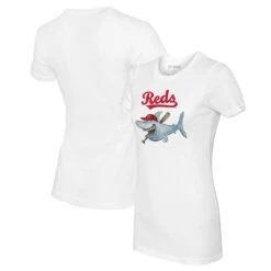 Women's Cincinnati Reds Tiny Turnip White Shark Logo T-Shirt