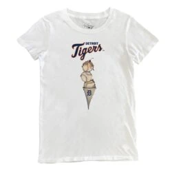 Women's Detroit Tigers Tiny Turnip White Triple Scoop T-Shirt