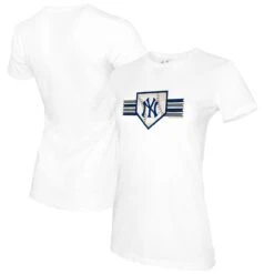 Women's New York Yankees Tiny Turnip White Base Stripe T-Shirt
