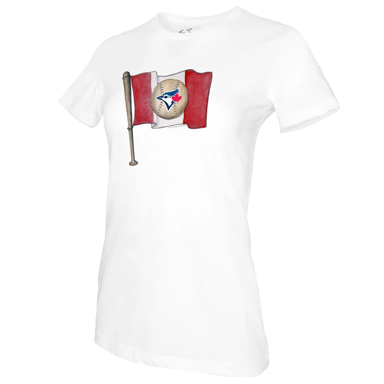 Women's Toronto Blue Jays Tiny Turnip White Baseball Flag T-Shirt 4 Women's Toronto Blue Jays Tiny Turnip White Baseball Flag T-Shirt - Image 2