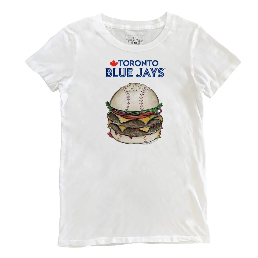 Women's Toronto Blue Jays Tiny Turnip White Burger T-Shirt 3 Women's Toronto Blue Jays Tiny Turnip White Burger T-Shirt