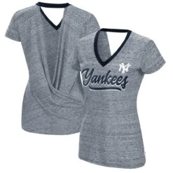 Women's New York Yankees Touch Navy Halftime Back Wrap Top V-Neck T-Shirt