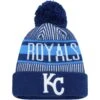 Youth Kansas City Royals New Era Royal Striped Cuffed Knit Hat With Pom